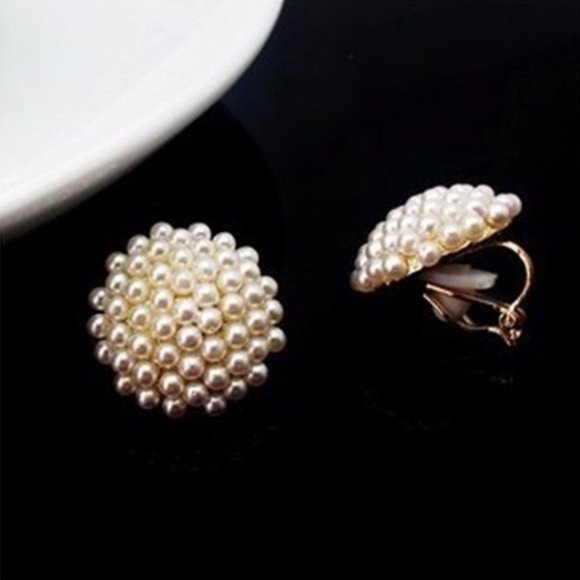 NEW - 14K Gold Pearl Pave Stud Clip Earrings - Picture 6 of 10